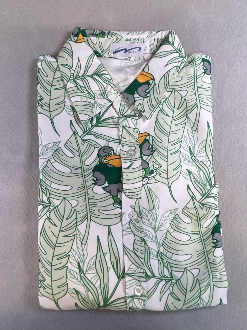 Riptide the Pelican Mascot Tulane University Shirt Men's XL Tropical Button